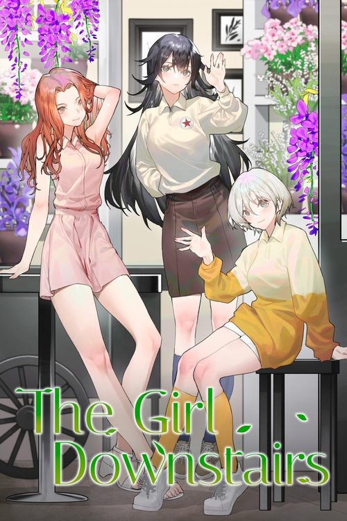 The poster features three anime-style characters in a cozy, sunlit room adorned with purple flowers. The central figure, with dark hair and a white blouse, stands confidently while the two others sit on a bench, exuding a playful and romantic atmosphere. The vibrant colors and soft lighting creat...