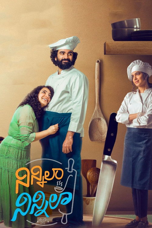 The poster features three women in a warm kitchen, with one woman in a green dress embracing a man in a chef's uniform, while another woman in a white uniform stands nearby. The warm tones and cozy atmosphere evoke a sense of intimacy and humor, suggesting a comedic or lighthearted narrative.