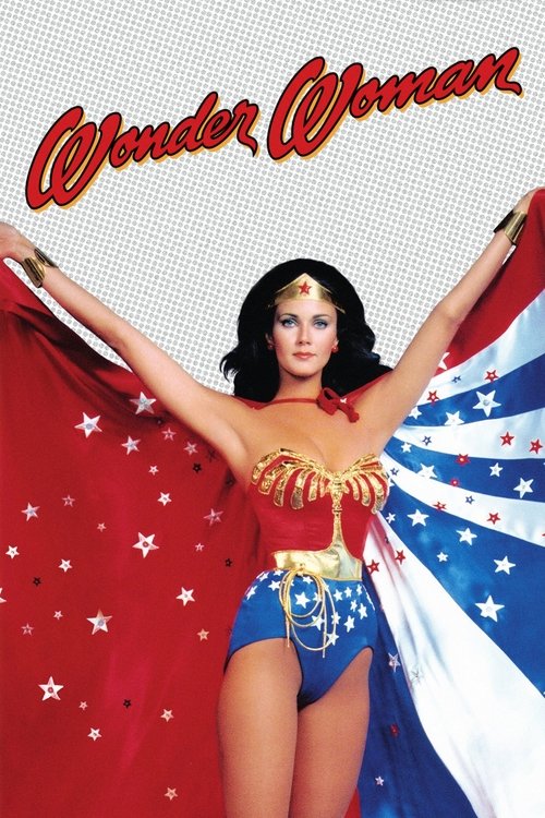 The poster features Wonder Woman in her iconic blue and gold costume, holding the American flag. She exudes confidence and strength, with a determined expression. The vibrant red and white colors of the flag contrast beautifully with her regal appearance. The title "Wonder Woman" is elegantly wri...