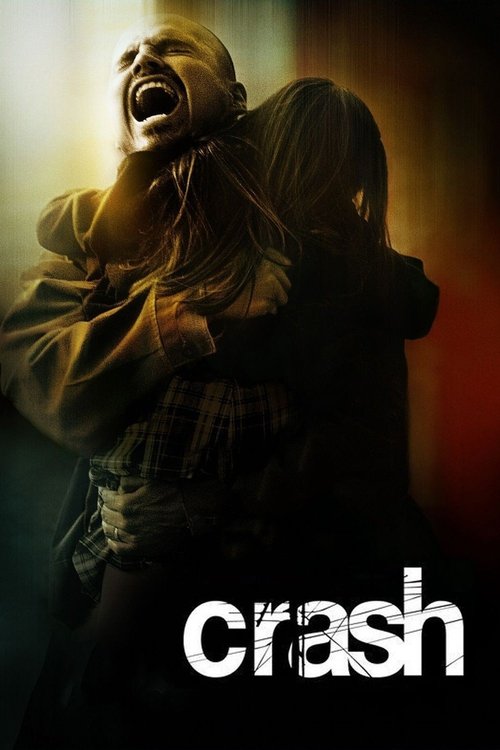 The poster features a dramatic, intense scene with two figures in a tense embrace, illuminated by warm, dramatic lighting. The mood is one of suspense and emotional turmoil, with the title "crash" prominently displayed at the bottom.