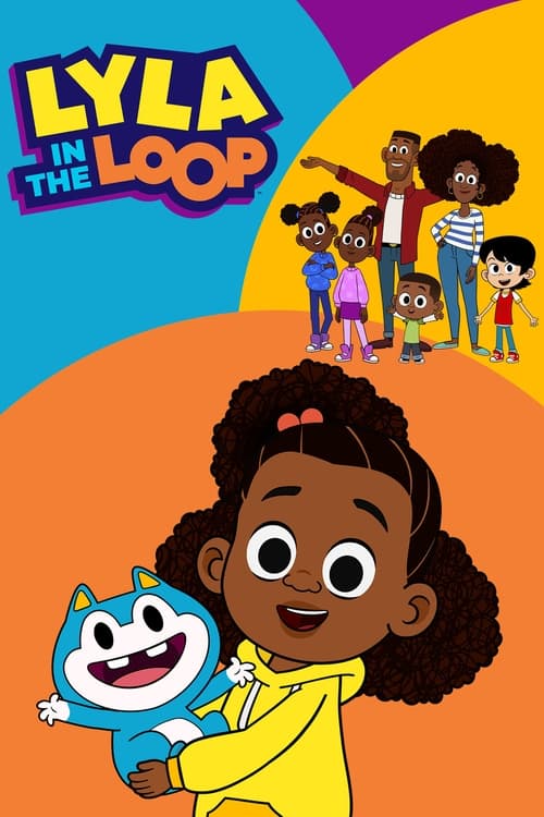 This vibrant poster features a cheerful black girl holding a blue cat, set against an orange and purple background. In the upper right, a group of diverse children stands together, suggesting a community-focused theme. The playful colors and joyful expressions convey a lively, engaging atmosphere...