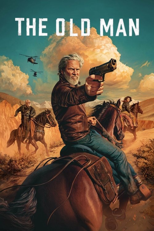 The poster features a rugged cowboy with a white beard and brown vest, holding a revolver against a dramatic sky. The background shows a dusty landscape with horses and a lone bird flying, evoking a sense of adventure and historical drama.