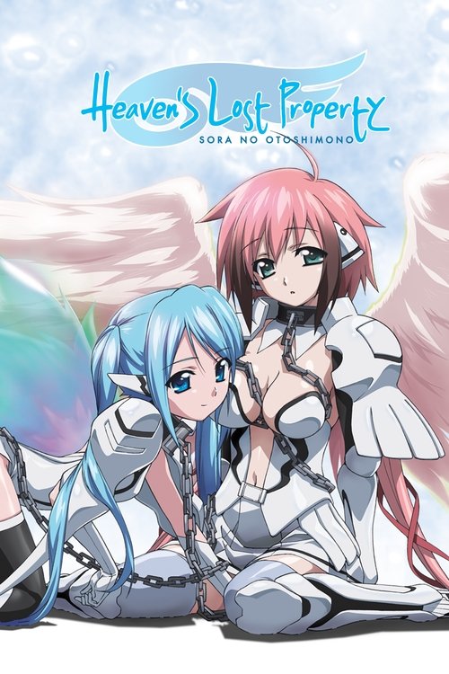 The poster features two anime-style characters in a dreamy, pastel-colored scene. One character with blue hair sits beside another with pink hair, both wearing white outfits. Soft pastel hues and gentle expressions convey a whimsical, magical mood.