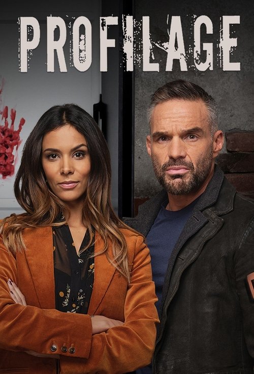 The poster features a woman in a warm orange jacket with her arms crossed, exuding confidence, and a man in a dark jacket beside her. The bold, distressed typography of "PROFILAGE" sets a gritty tone, while the muted background hints at urban mystery. The composition suggests a dramatic investiga...