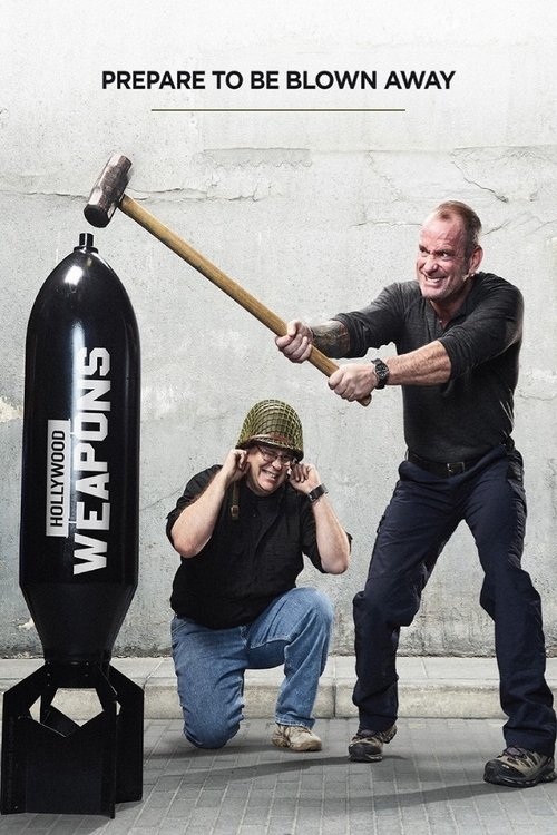 A dramatic scene depicts two men in a gritty, industrial setting. One man in a black shirt and jeans holds a large hammer, while another in a green cap and jeans crouches behind a black "Weapons" canister. The poster features bold text at the top, emphasizing the theme of preparation for destruct...