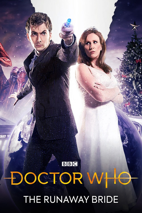 The poster features a dramatic scene with two characters: a man in a dark suit holding a glowing blue orb, and a woman in a white dress standing beside him. The background is filled with festive Christmas decorations, including a tree and lights, suggesting a magical or supernatural setting. The ...
