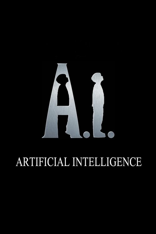 The poster features silhouettes of two figures against a stark black background, with the letters "A.I." prominently displayed in white. The minimalist design evokes a sense of mystery and technological sophistication, suggesting a sci-fi narrative about artificial intelligence and human interact...