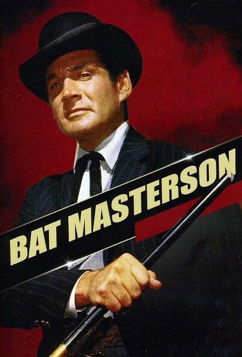 The poster features a stern man in a black hat and suit against a dramatic red background, holding a shotgun. The bold yellow text "BAT MASTERSON" dominates the image, conveying a gritty, action-oriented atmosphere.