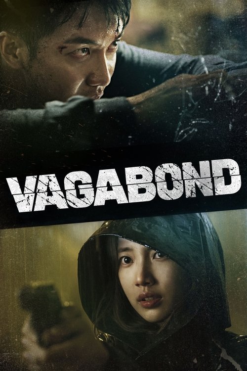 The poster features a gritty, moody scene with two characters in a tense, action-oriented atmosphere. The dark, shadowy background and intense expressions convey a sense of danger and suspense. The title "VAGABOND" is prominently displayed in bold, distressed typography, emphasizing the film's gr...