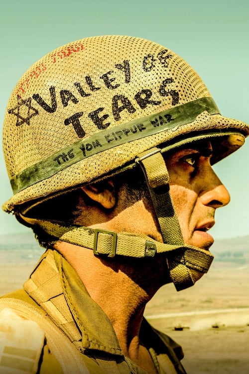 A soldier in a straw helmet with "Valley of Tears" written on it gazes thoughtfully against a backdrop of desert. The muted earth tones and somber expression evoke a sense of resilience and longing.