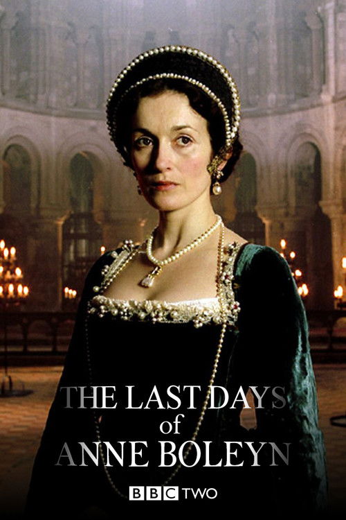 The poster features Anne Boleyn in period attire, exuding mystery and authority. The dark, moody background with candlelight adds to the historical atmosphere. The title and logo suggest a dramatic, historical drama.