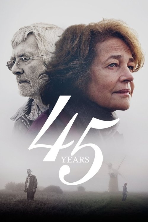 The poster features two elderly women in muted tones, with a large "45 YEARS" overlay. The sepia and gray palette evokes a somber, reflective mood, suggesting a story of time and memory.