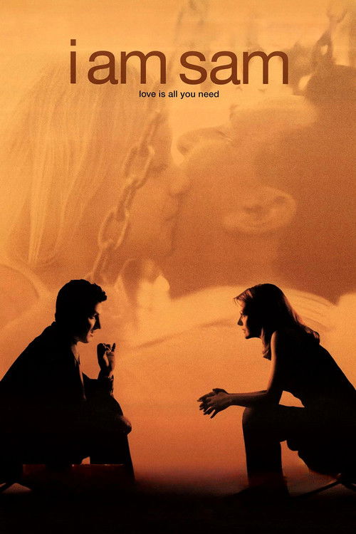 The poster features silhouettes of two people in a warm, orange-toned atmosphere, suggesting intimacy and emotional depth. The title "I AM SAM" is prominently displayed at the top, hinting at a personal or transformative narrative. The mood evokes a sense of connection and introspection, inviting...