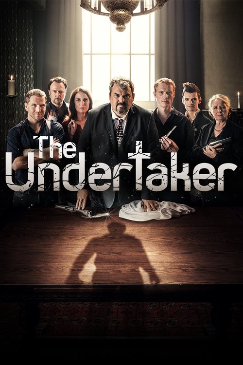 The poster features a group of six characters in a dimly lit, elegant room with warm lighting. The title "The Undertaker" is prominently displayed in bold, white letters. The mood is mysterious and dramatic, suggesting a supernatural or supernatural thriller.
