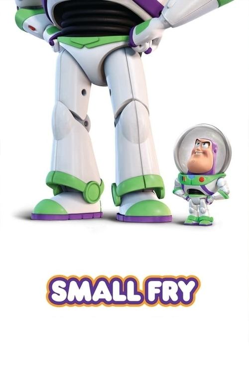The poster features Buzz Lightyear in his iconic green and white space suit, standing proudly against a clean white background. Beside him, a small, cheerful Fry character in his own space suit adds a playful touch. The bold text "SMALL FRY" at the bottom emphasizes the movie's theme of friendshi...