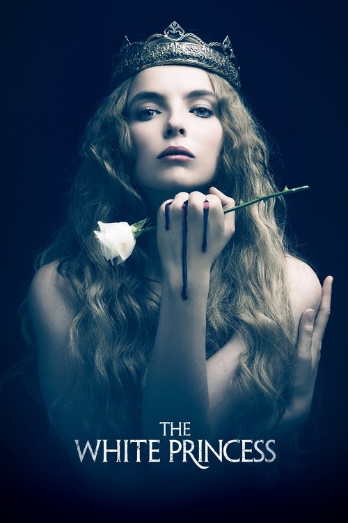 The poster features a young woman with long wavy hair, wearing a crown and holding a white rose with blood dripping from it. The dark blue background creates a mysterious and dramatic atmosphere, emphasizing the supernatural theme of the show.