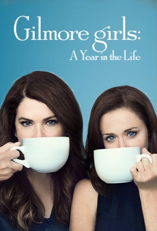 The poster features two women with dark hair, each holding a white mug, set against a soft blue background. The mood is casual and intimate, capturing the essence of a year in the life.