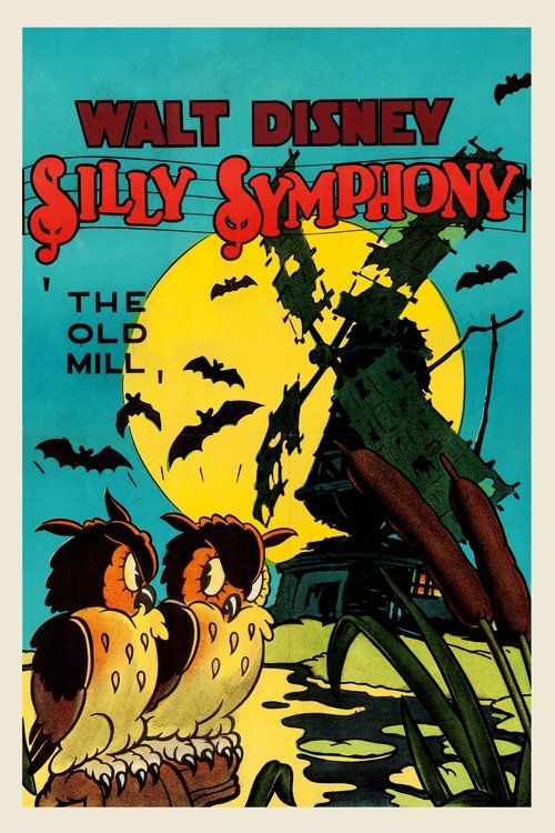 The vintage poster features a spooky scene with two children looking up at a giant yellow moon and bats flying overhead. The dark green foliage and eerie atmosphere create a mysterious, spooky mood.