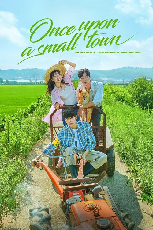 The poster features a family of four enjoying a rural road trip, with the mother in a yellow hat, father in a blue shirt, and children in colorful clothing. The scene is set against a backdrop of lush green fields and distant mountains under a bright blue sky. The warm colors and cheerful express...