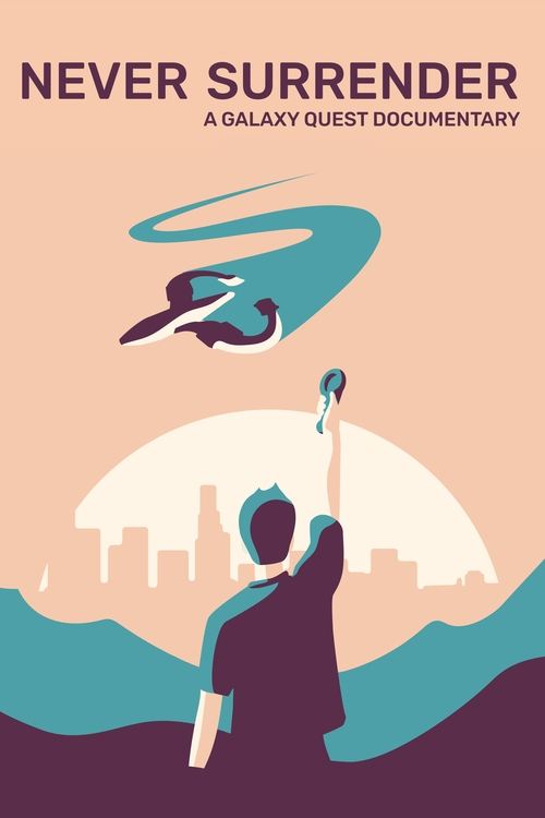 The poster features a silhouette of a person raising a glowing orb above a city skyline, symbolizing hope and resilience. The warm orange background contrasts with cool blues and purples, creating a dreamy, hopeful atmosphere. This visual metaphor suggests a journey through space and time, emphas...