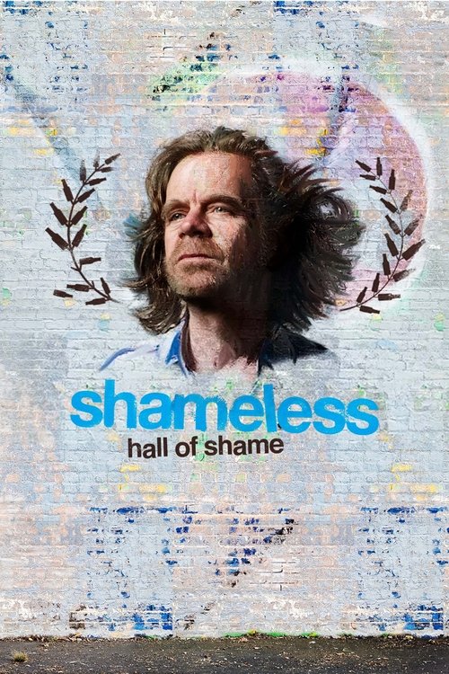 The poster features a man with tousled hair against a textured, colorful background. The title "Shameless" is prominently displayed in bold blue letters, with "Hall of Shame" written beneath it. The overall mood is gritty and dramatic, evoking themes of social injustice and personal struggle.