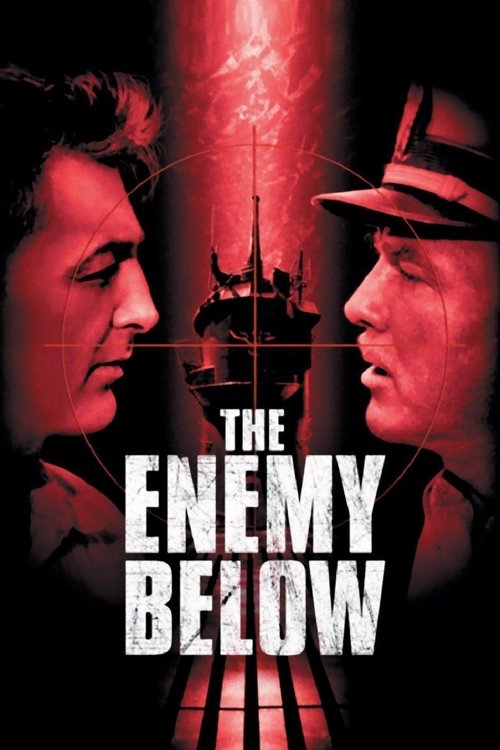 The poster features two men in profile against a dramatic red backdrop, evoking a sense of mystery and tension. The title "The Enemy Below" is prominently displayed in bold white letters, suggesting a dark, suspenseful narrative. The overall composition creates an intense and atmospheric mood, hi...