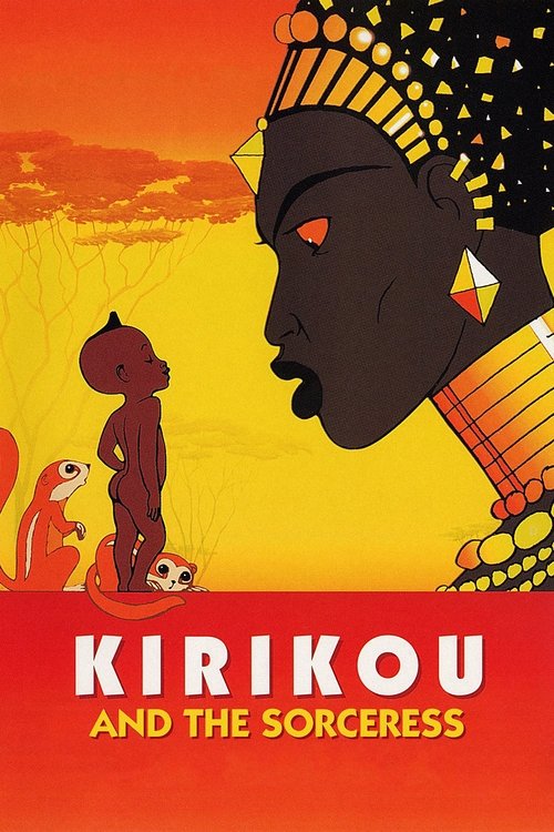 The poster features a silhouette of a sorceress with intricate patterns on her head and neck, set against a warm sunset backdrop. A small figure stands nearby, while a distant figure in a red dress appears to be observing. The vibrant orange and yellow hues evoke a mystical atmosphere, suggesting...