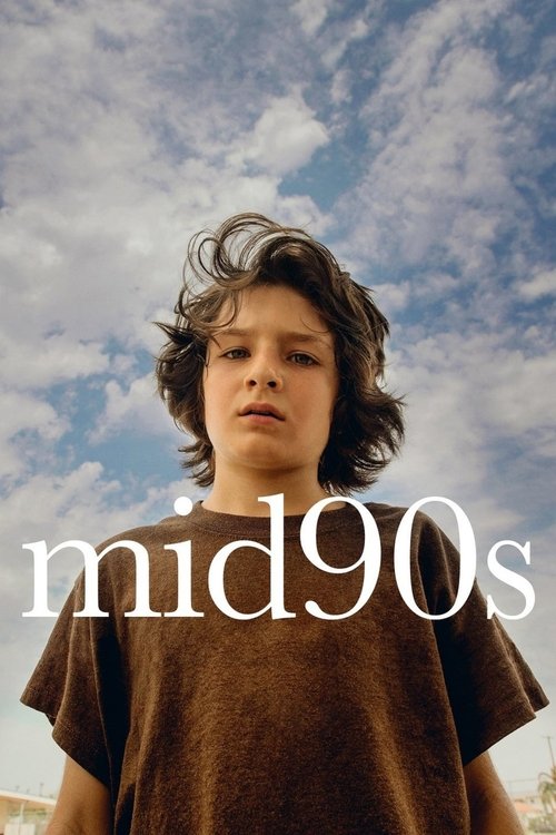The poster features a young boy with tousled dark hair against a bright blue sky, evoking a nostalgic, dreamy atmosphere. The warm brown shirt contrasts with the cool sky, creating a visually striking composition that captures the essence of mid-90s youth.