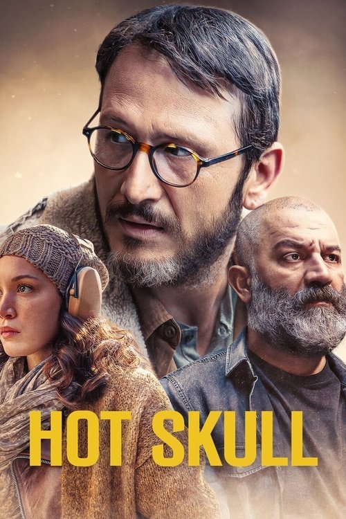 The poster features a gritty, intense scene with three men and a woman in a somber, dramatic mood. The warm, earthy tones of the background contrast with the cool, muted colors of the characters' clothing. The title "HOT SKULL" in bold, yellow letters dominates the bottom, emphasizing the show's ...