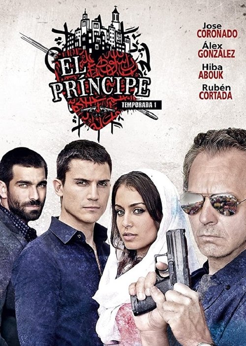 The poster features four characters against a textured, sepia-toned background. A woman in a white dress holds a gun, while others stand in front of her. The title "El Principe" is prominently displayed in bold, stylized lettering with a gothic font. The overall mood is mysterious and dramatic, s...