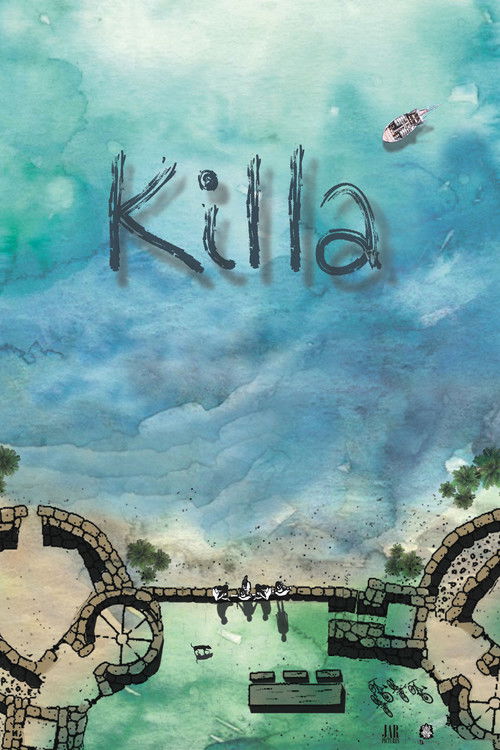 The poster features a serene, watercolor-style scene with a mysterious stone archway and a boat floating on calm turquoise waters. The title "Killa" is written in bold, distressed black letters against the sky. A small boat glides across the water, evoking a sense of mystery and tranquility. The ...