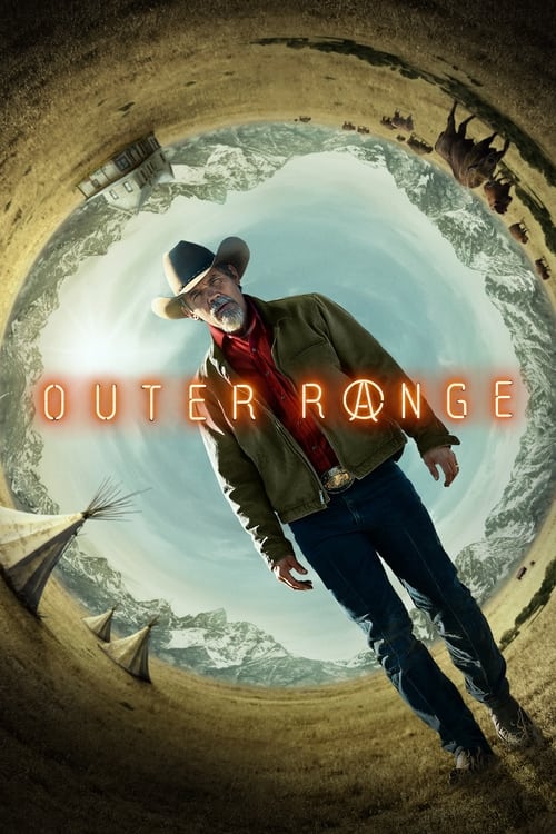 The poster features a lone cowboy in a red jacket and hat, walking through a tunnel with a vast, snowy landscape in the background. The warm orange glow of the title contrasts with the cool tones of the tunnel and mountains, creating a mysterious and adventurous mood.