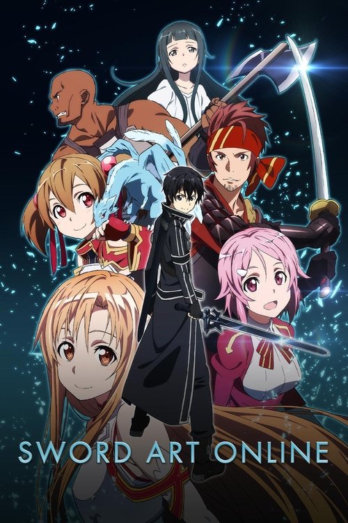 This anime poster features a group of animated characters in a dramatic, starry night setting. The characters are arranged in a dynamic composition, with some holding weapons and others displaying expressive faces. The colors are vivid, with warm tones like oranges and reds contrasting against th...