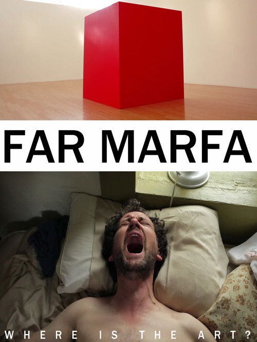 The poster juxtaposes a stark red cube against a dimly lit bedroom, evoking isolation and surrealism. A man in distress lies on a bed, his expression conveying despair, while the bold text "WHERE IS THE ART?" hints at themes of artistic exploration and existential questioning.