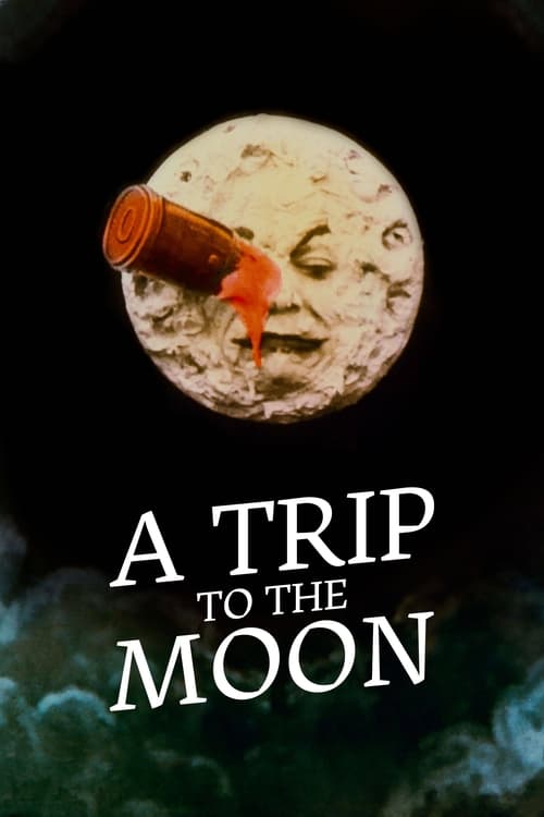 The poster features a cosmic scene with a person floating in space, their face partially obscured by a small telescope. The deep space background is filled with swirling nebulae, creating a mysterious and otherworldly atmosphere. The title "A Trip to the Moon" is prominently displayed in bold whi...