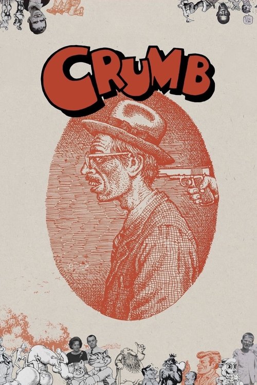 The poster features a gritty, sepia-toned illustration of a man in a hat, surrounded by smaller figures in a chaotic scene. The bold red "CRUMB" text dominates the top, evoking a sense of urban grit and rebellion. The overall mood is dark and intense, capturing the essence of the film's gritty, a...