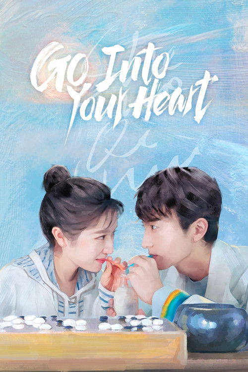 The poster features a tender moment between two young people playing chess, with warm lighting and soft pastel colors. The title "GO INTO YOUR HEART" is elegantly written in white cursive, evoking romance and intimacy. The composition captures a moment of connection and shared passion, setting th...