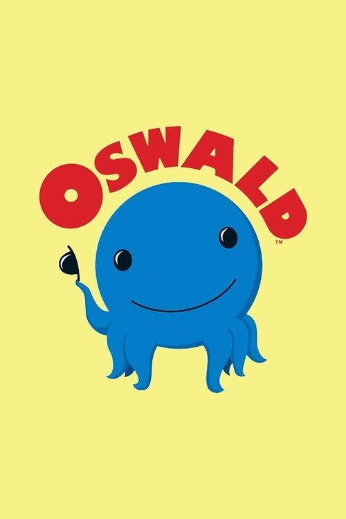 The poster features a cheerful blue elephant with a friendly smile, set against a bright yellow background. The word "OSWALD" is written in bold red letters above the elephant, creating a playful and inviting atmosphere that suggests a fun, family-friendly show.