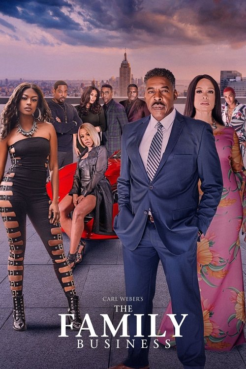 The poster features a group of diverse characters in a vibrant, colorful setting. The man in the blue suit stands prominently, while the woman in the pink dress is on the right. The background shows a cityscape with a prominent building, suggesting an urban environment. The mood is professional y...