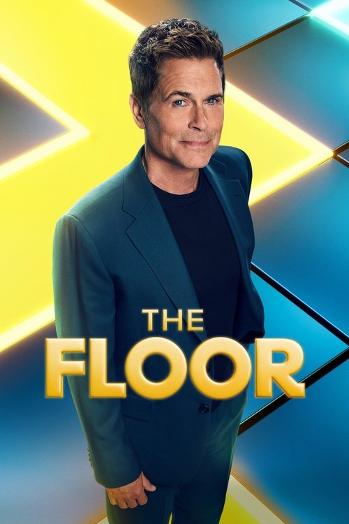 The poster features a confident man in a dark suit against a vibrant background of yellow and blue geometric shapes. The bold, golden text "THE FLOOR" dominates the lower portion, conveying a sense of authority and intrigue. The overall design suggests a dramatic, high-stakes narrative with a mod...