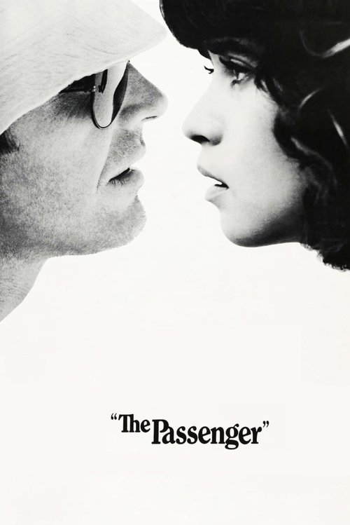 This black-and-white poster captures a romantic, intimate moment between two characters in close proximity. The minimalist composition with stark lighting and minimal colors evokes a sense of mystery and emotional depth. The title, "The Passenger," hints at themes of travel and personal journey.