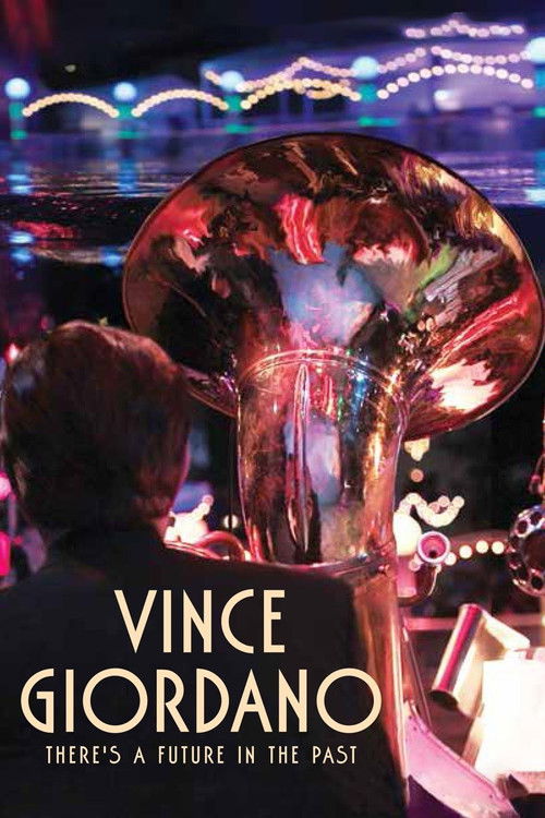 The poster features a dimly lit scene with a large, ornate brass horn in the foreground, surrounded by people in colorful, vibrant clothing. The mood is mysterious and nostalgic, evoking a sense of mystery and intrigue.