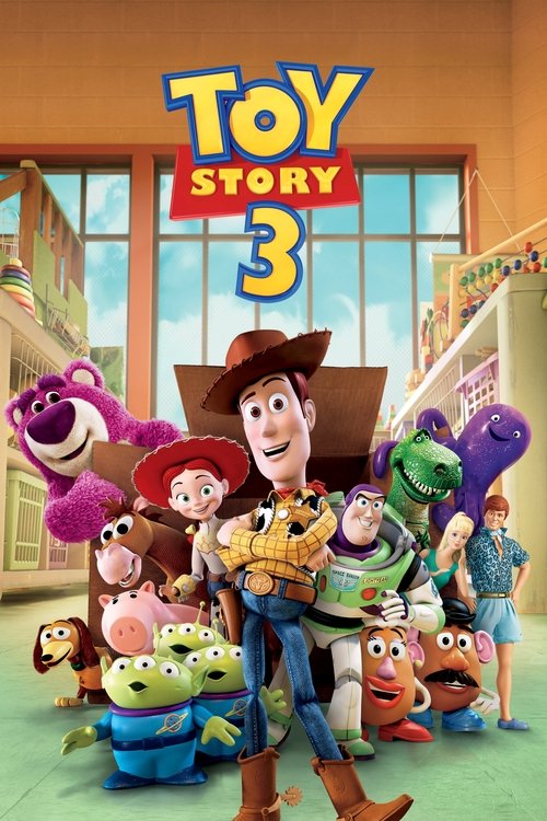 The poster features Woody, Buzz Lightyear, and other beloved characters in a vibrant classroom setting. The warm colors and cheerful expressions convey a sense of nostalgia and friendship.