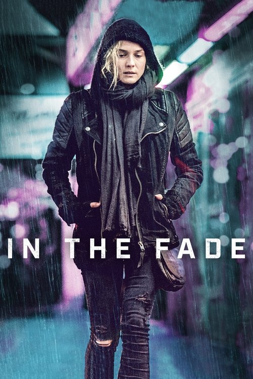 The poster features a woman in a dark, hooded jacket and boots, standing confidently against a vibrant, blurred cityscape. The cool blue and purple hues create an atmospheric, moody mood, suggesting a blend of urban mystery and emotional depth.