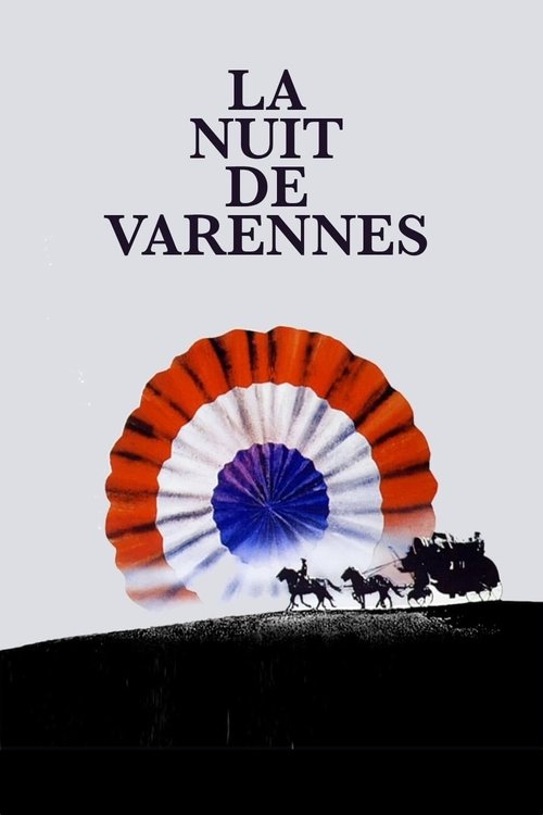 The poster features a silhouette of people riding horses against a backdrop of a vibrant, circular flag with red, white, and blue stripes. The dark silhouette of a vehicle is visible below the flag, suggesting a journey or adventure. The muted colors and shadowy figures evoke a sense of mystery a...