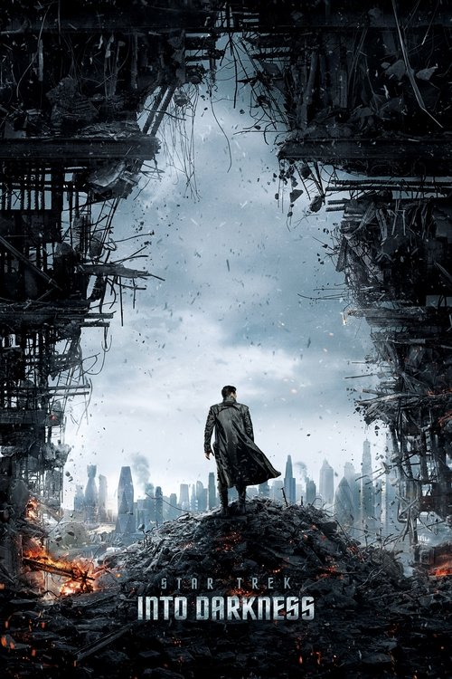 The poster features a lone figure standing on a crumbling bridge, surrounded by debris and destruction. The dark, ominous colors evoke a sense of despair and foreboding. The title "Into Darkness" is prominently displayed at the bottom, hinting at the film's themes of survival and darkness.