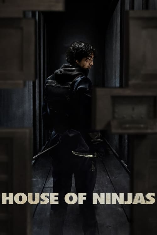 The poster features a lone figure in a dark, hooded outfit standing in shadowy, industrial-style architecture. The muted colors and dramatic lighting evoke a mysterious, foreboding atmosphere. The title "HOUSE OF NINJAS" is prominently displayed at the bottom, suggesting an action-adventure serie...