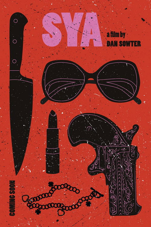 The poster features bold black silhouettes of a woman, sunglasses, a cigarette, and a pistol against a textured red background. The stark contrast and gritty aesthetic evoke a noir mood, suggesting a gritty, possibly dystopian or noir-inspired story.