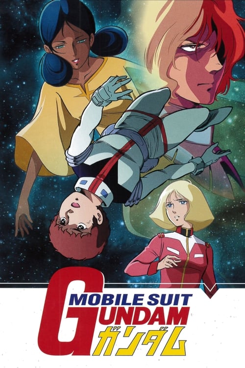 The poster features three animated characters in dynamic poses against a starry space backdrop. The central figure, a red-haired girl in a red and white uniform, dominates the composition with her confident expression. Surrounding her are two other characters—one with blue hair in a yellow outfit...