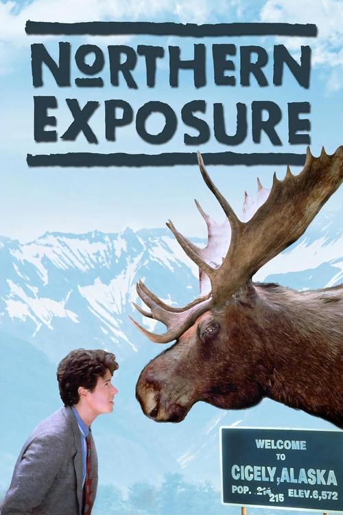 The poster features a man in a suit looking up at a majestic elk, set against a backdrop of snow-capped mountains. The muted earthy tones and soft blue sky evoke a sense of quiet wilderness and natural beauty.